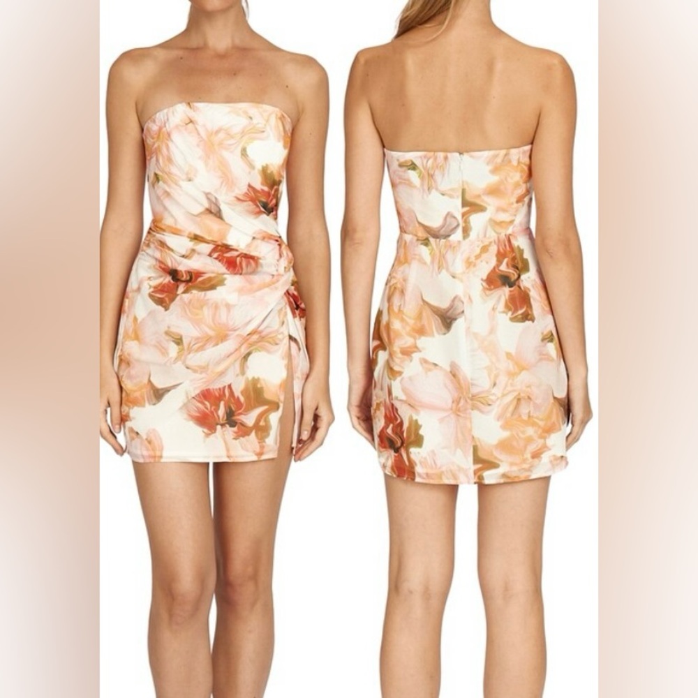 SAU LEE Hester Floral Strapless Minidress in White/Orange, NWT, Size 2